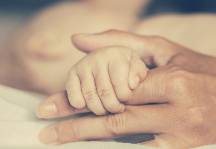 Eine Baby-Hand umklammert den Finger der Mutter.
[Copyright = Irina Bg / shutterstock.com]